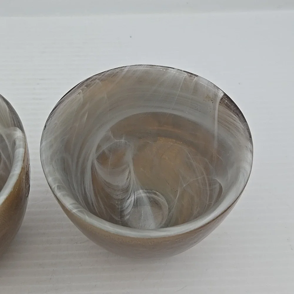 Ecoglass Recycled Glass Votive Holder Tan & White Swirls Spain Set Of 2